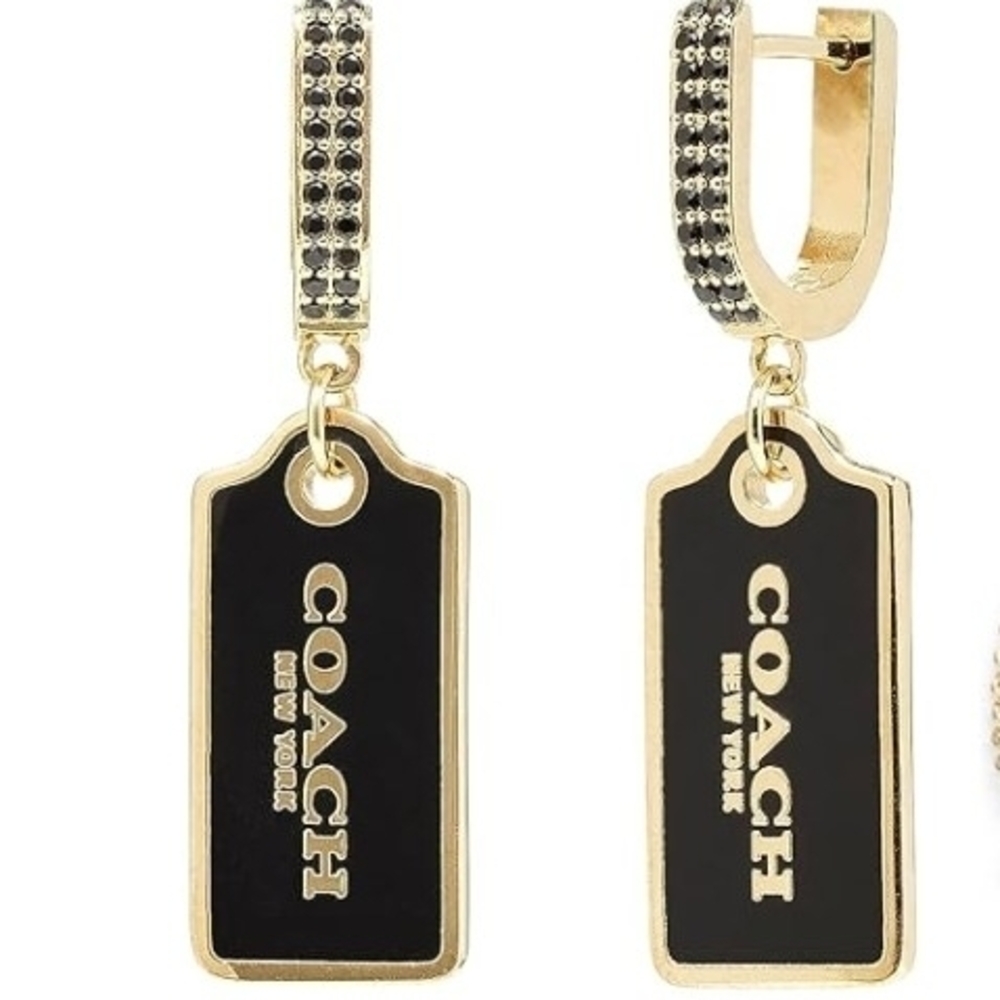 Coach Black and Gold Tag Earrings